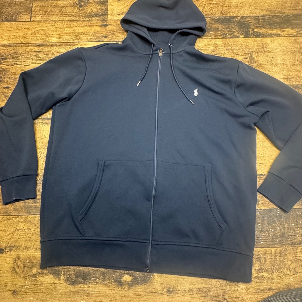 Polo Ralph Lauren‎ Navy Blue Full Zip Hoodie Sweatshirt XLT Tall Mens Pony